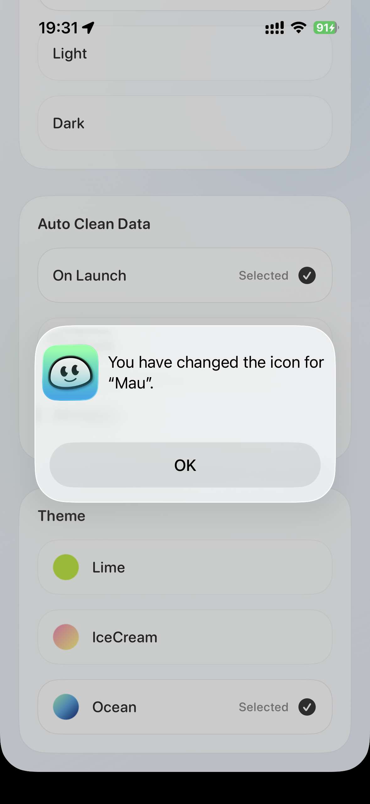 Mau Browser ocean theme screen