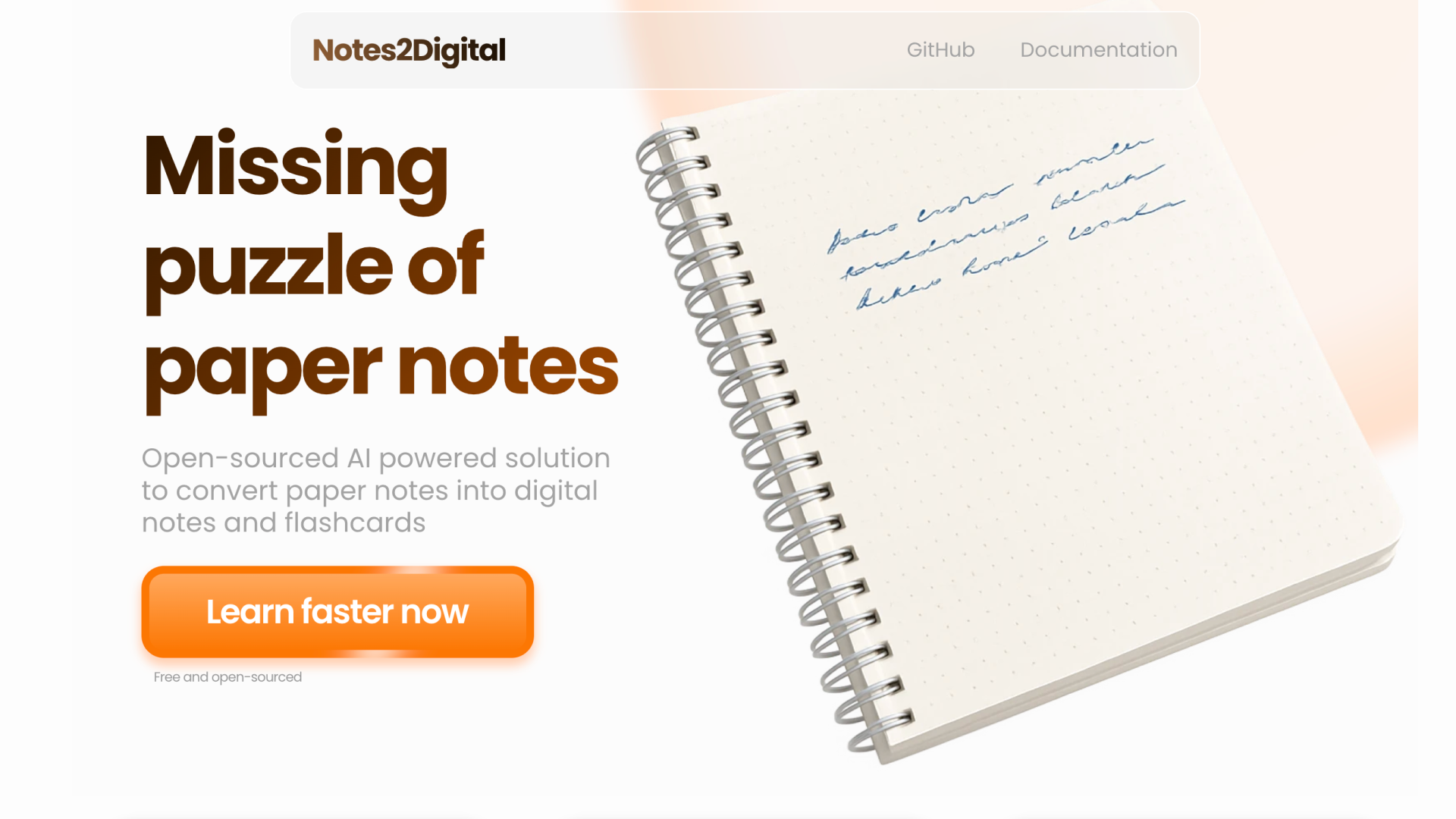 Notes2Digital notebook screen