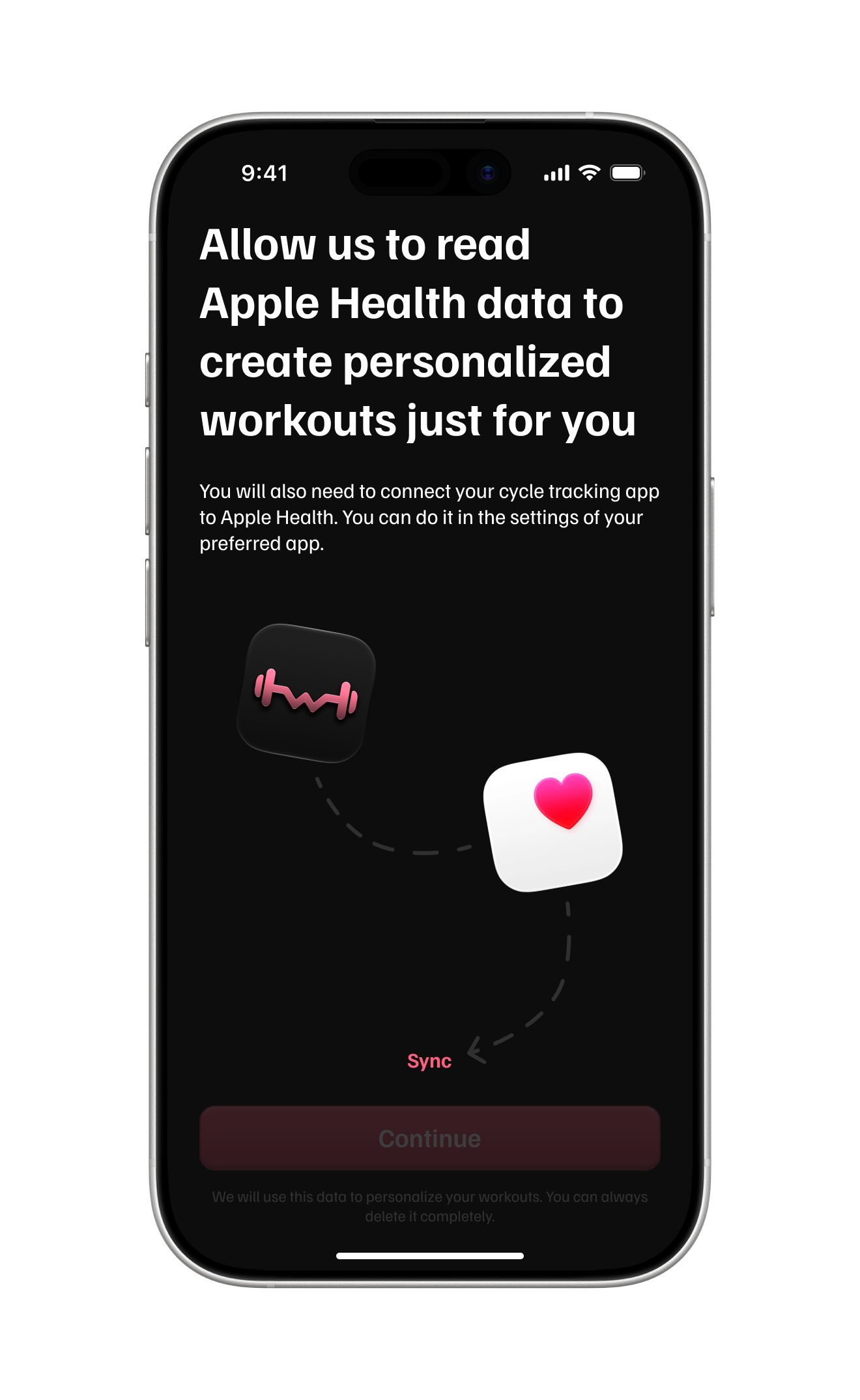 Wyma Club Apple Health screen