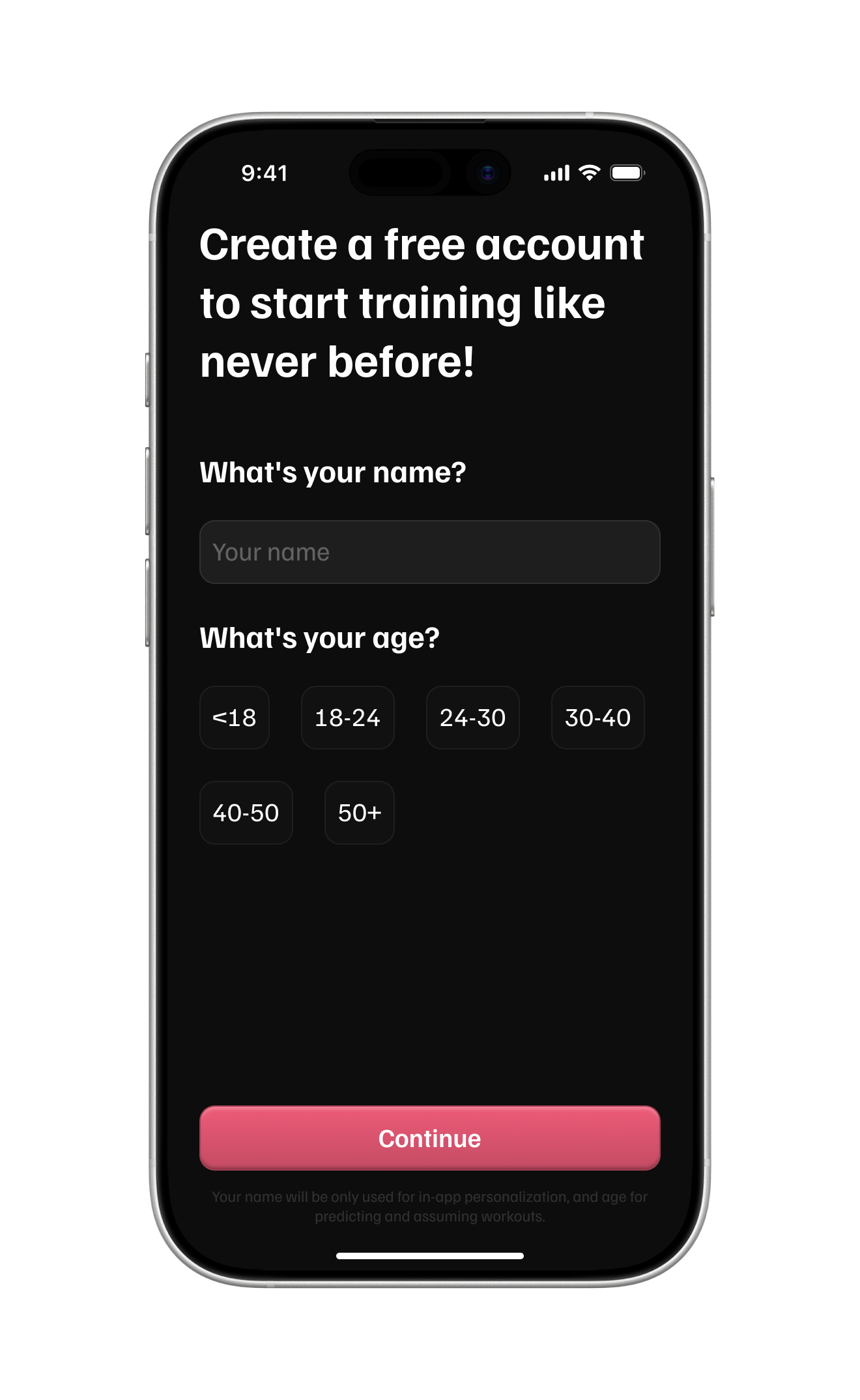 Wyma Club sign-up screen